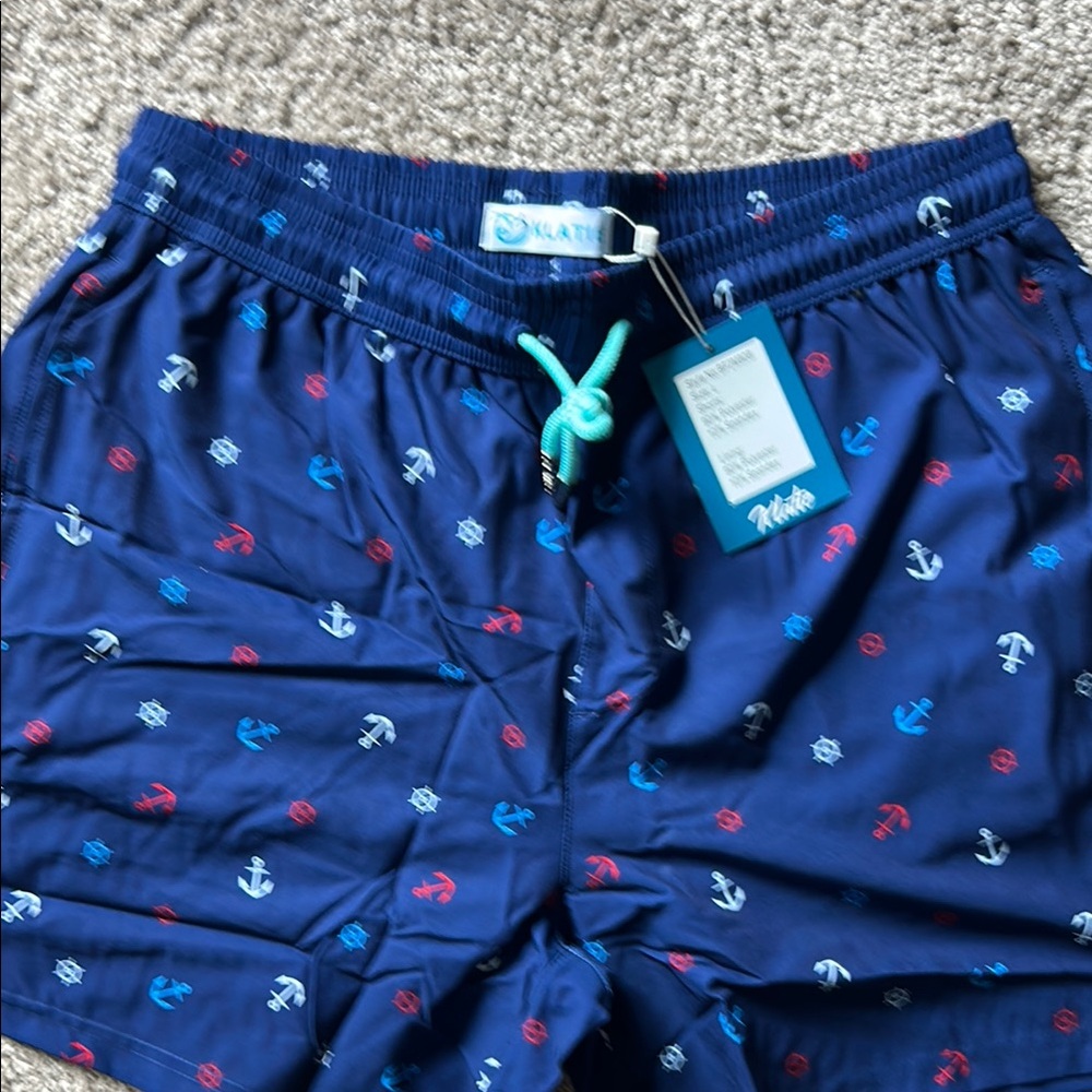 Navy Swim Shorts with Nautical Print
